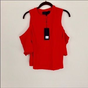 Kendall + Kylie Cutaway Shoulder t-shirt Fiery Red